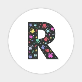 R letter  with colorful paw print Magnet